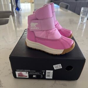 Sorel Girls' Whitney III Strap Waterproof Hook-and-Loop Snow Boots Pink 8 NEW